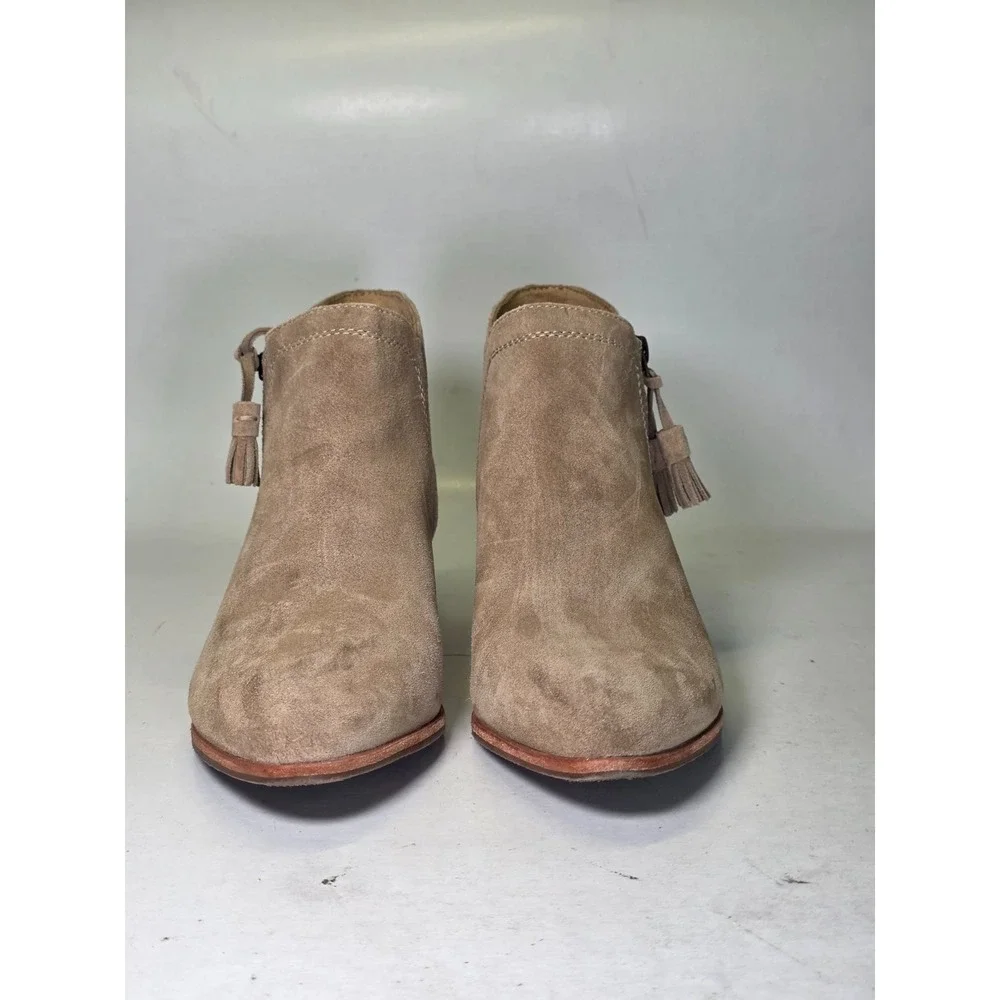 Hush Puppies Women's Ankle Boots Size 8 Brown Beige Suede Shoes Heel Zip Tassel‎